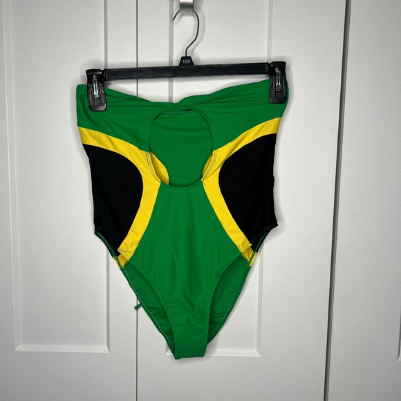 CJL Jamaican Flag Cutout Tie Halter Swimsuit - Picture 1 of 4